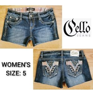 CELLO Cutoff/Embellished Denim Shorts